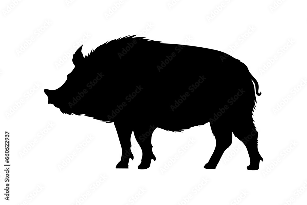 Fototapeta premium Black boar vector, mouse silhouette isolated on white background