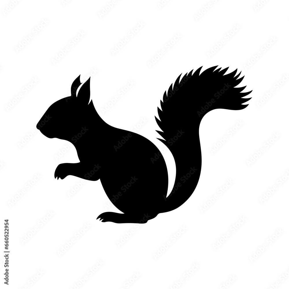 Fototapeta premium Black squirrel vector, mouse silhouette isolated on white background