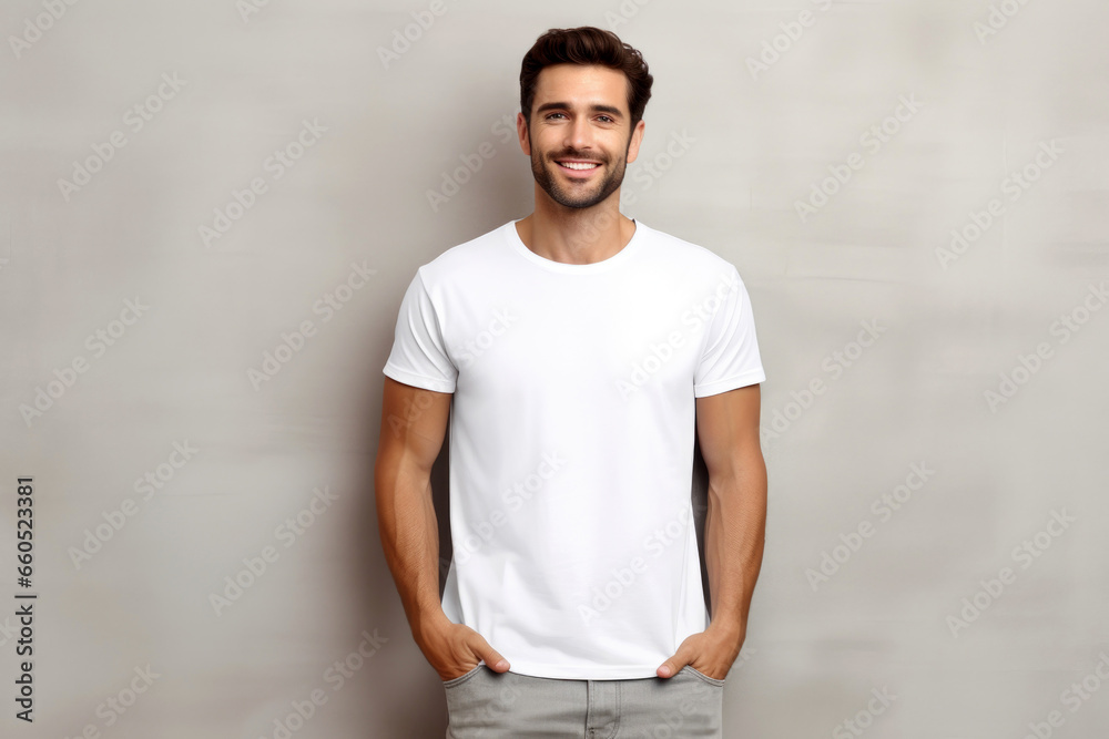 Smiling Man in White Mock-up T-Shirt Smiling Man in White Mock-up T-Shirt