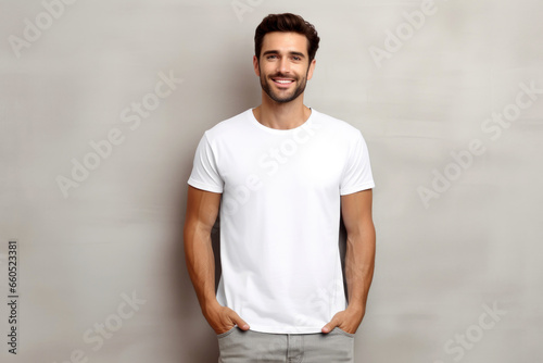 Smiling Man in White Mock-up T-Shirt