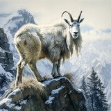 Mountain Goat Painting.  Generated Image.  A digital rendering of a wildlife painting of a mountain goat.