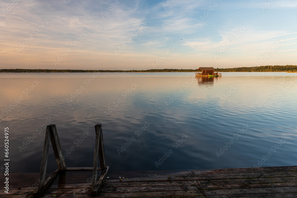 A house on a raft in Lielauce Lake.