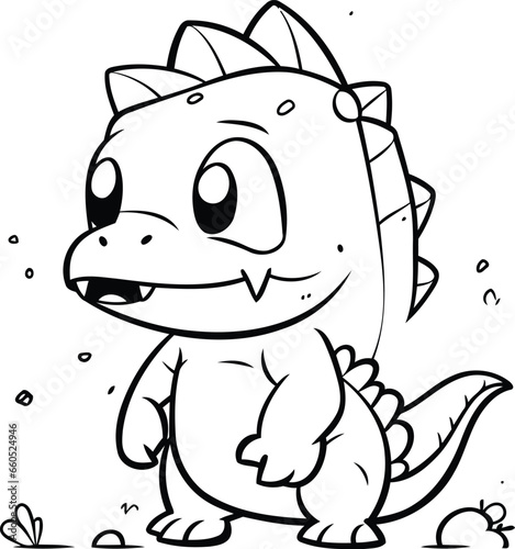 Coloring Page Outline Of Cute Dinosaur Cartoon Character Vector Illustration © Waqar