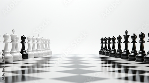 Chess pieces on chessboard, Concept for Leadership, teamwork, partnership, business strategy, decision and competition. photo