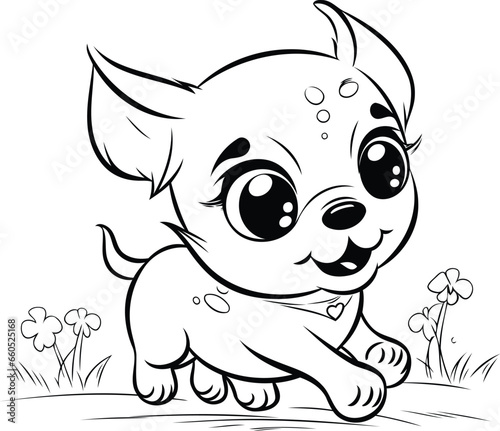 Cute little chihuahua running in the grass. Vector illustration.