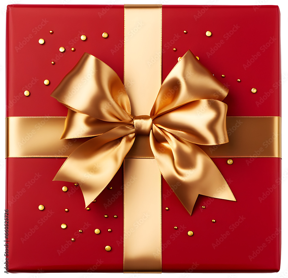 Red gift box with gold ribbon