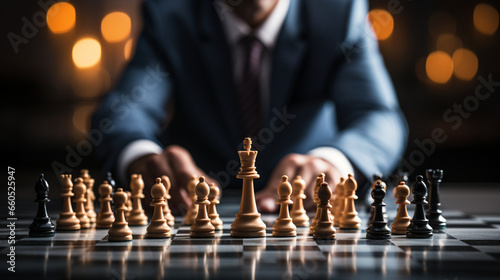 Businessman control chess game, Business strategy management Concept, development new strategy plan, leader and teamwork, planning for competition