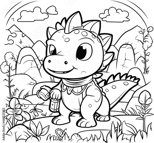 Coloring Page Outline Of Cute Dinosaur. Vector Illustration.