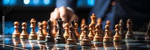 Businessman control chess game, Business strategy management Concept, development new strategy plan, leader and teamwork, planning for competition