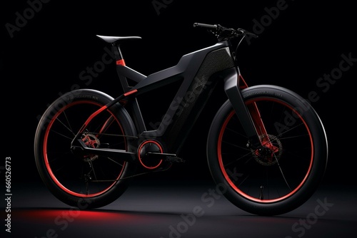 Sleek, electric bicycle in black with striking red accents. Generative AI