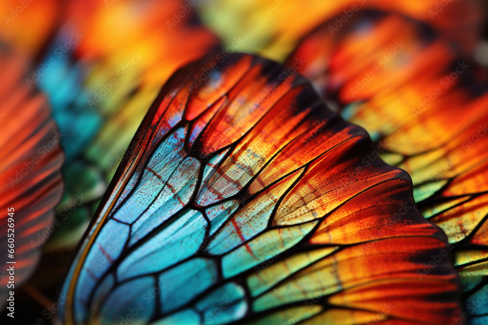 Macro shot of vibrant butterfly wings with intricate patterns
