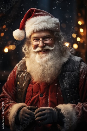 Santa claus with christmas tree in the night. © Synthetica