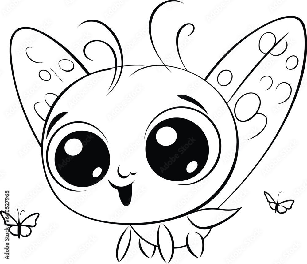 Cute cartoon butterfly. Coloring book for kids. Vector illustration.