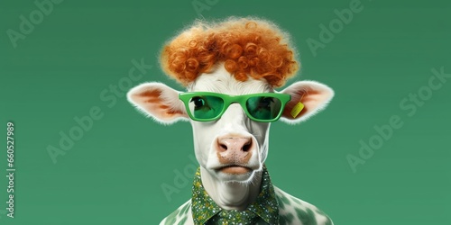 Portrait of Cool and Funny Cow Wearing Glasses in Studio Background