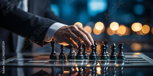 Businessman control chess game concept for ideas business strategy management, development new strategy plan, leader and teamwork, planning for competition