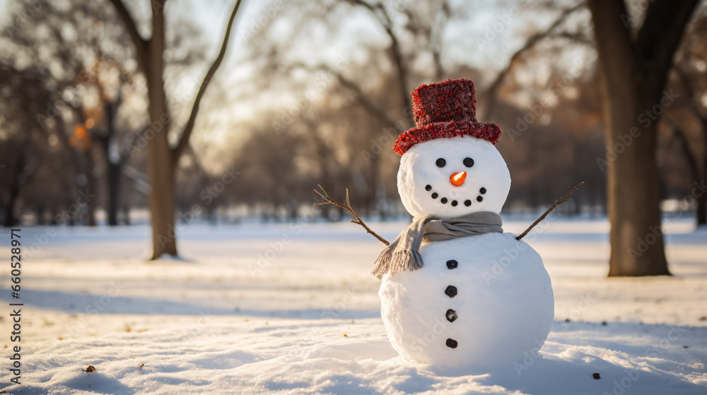 Fototapeta premium Snowman in the park.