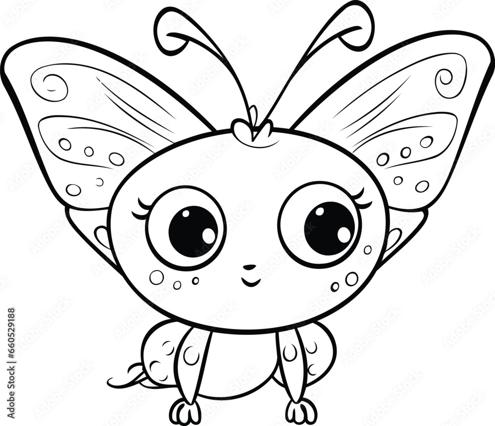 Cute butterfly. Coloring book for kids. Vector illustration.