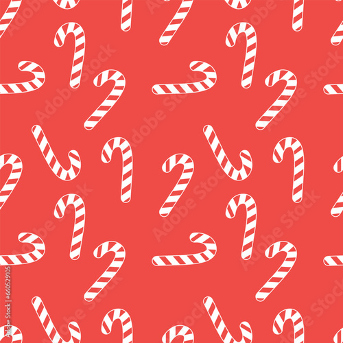 Christmas pattern with candy on red backgraund.