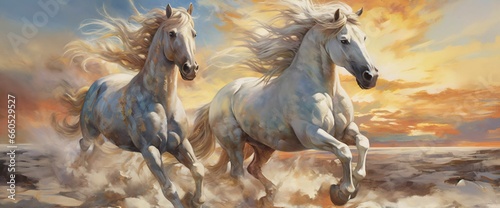 Silver Horses Galloping in the Desert Sand © Resdika