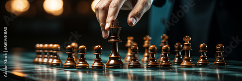 Businessman control chess game concept for ideas business strategy management, development new strategy plan, leader and teamwork, planning for competition photo