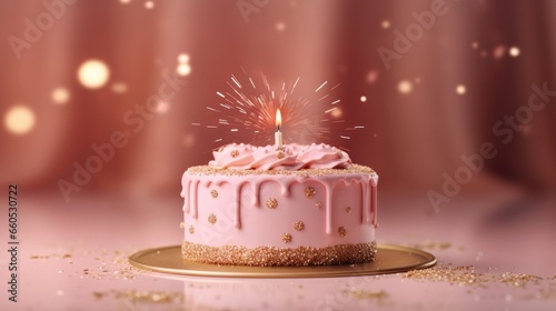 Birthday cake decorated with colorful sprinkles and candles in elegant style. Generative Ai 