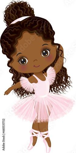 Vector Cute Little African American Ballerina Dancing