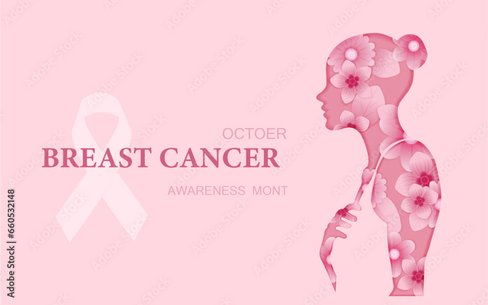 Breast cancer awareness month banner, with pink ribbon symbol. health care concept Breast cancer awareness month banner, with pink ribbon symbol. health care concept