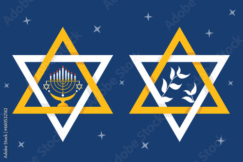Collection of vector hand drawn flat hanukkah templates
