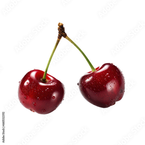 Cherries isolated on white transparent background, PNG