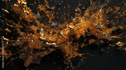 Abstract gold splash on the ground black background.Generative AI © sudipdesign