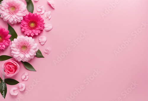 pink background with empty space decorated with pink flowers
