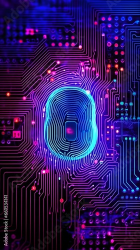 A circuit board with a fingerprint sensor for secure authentication, cybersecurity concept, Created with Generative AI Technology