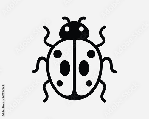 Ladybug Icon Lady Bug Insect Beetle Fly Cartoon Top View Design Natural Wild Animal Wildlife Black White Outline Line Shape Sign Symbol EPS Vector