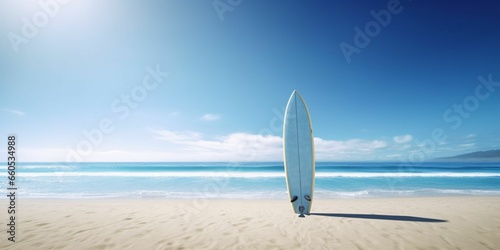 Surfboard on the Beach with Blue Sky View © Resdika