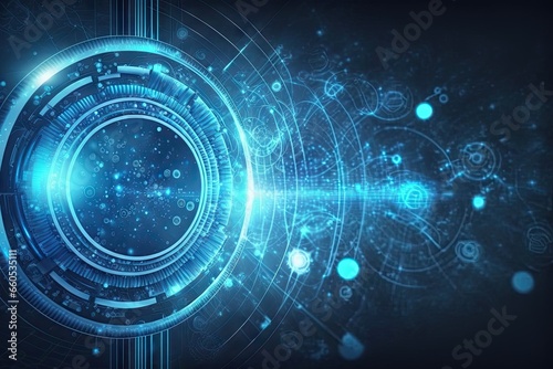 Digital universe. Exploring technology frontier. Futuristic tech network. Abstract background. Cyberspace connection. Blue tech innovation