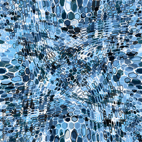 Camouflage seamless pattern with air blue hexagonal endless geometric camo