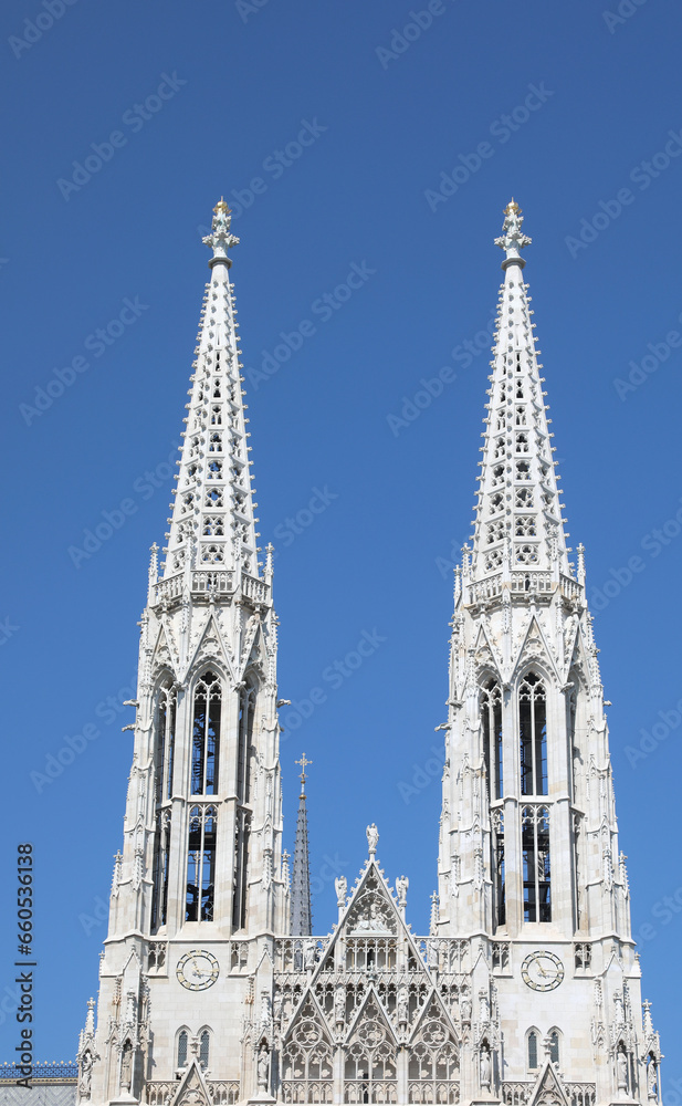 Bell towers in Vienna Austria of the votive church called votivkirche in Austrian