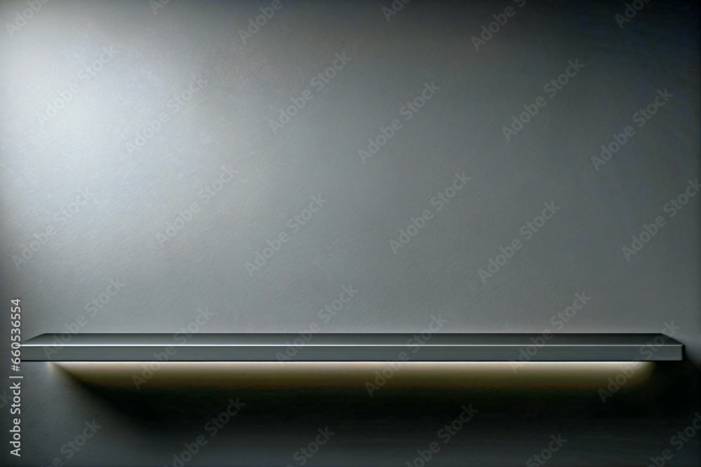 Black realistic wall shelf with shadows and lighting in studio for product promotion and advertising. Generative AI Black realistic wall shelf with shadows and lighting in studio for product promotion and advertising. Generative AI