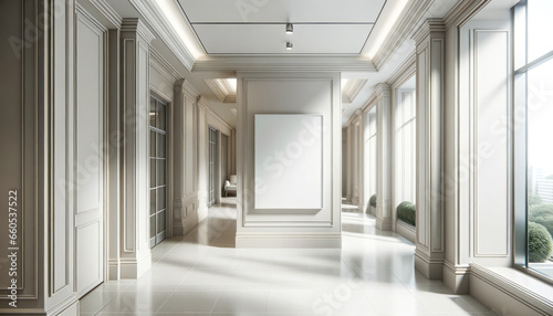 blank white poster in a elegant office passageway  mockup. Generative AI