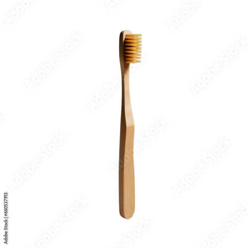 Bamboo toothbrush illustration art on transparent background generative AI.