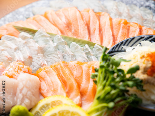 Salmon sashimi and halibut sashimi set