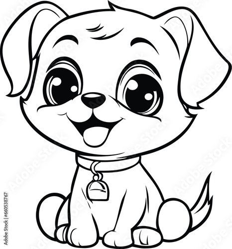 Cute Cartoon Dog   Black and White Vector Illustration. Isolated On White Background