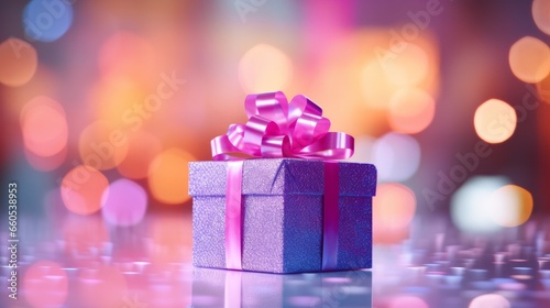 gift box in bright colors against a background of bright highlights