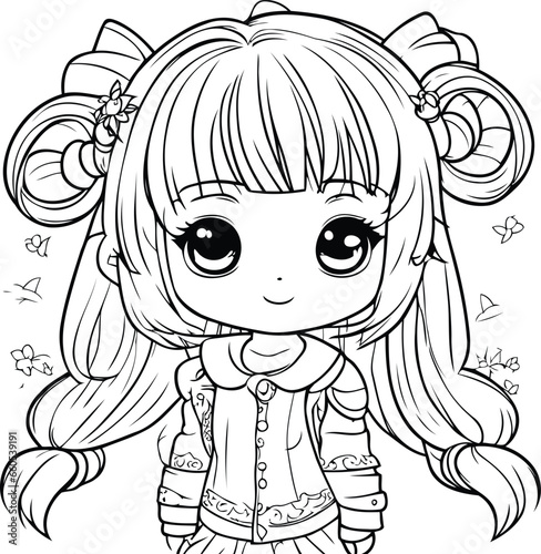Cute cartoon girl. Vector illustration for coloring book or page.
