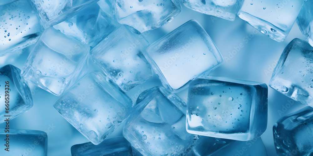 Transparent Ice Cubes on a Clear Background Crystal Clarity: Sky-Blue Style
