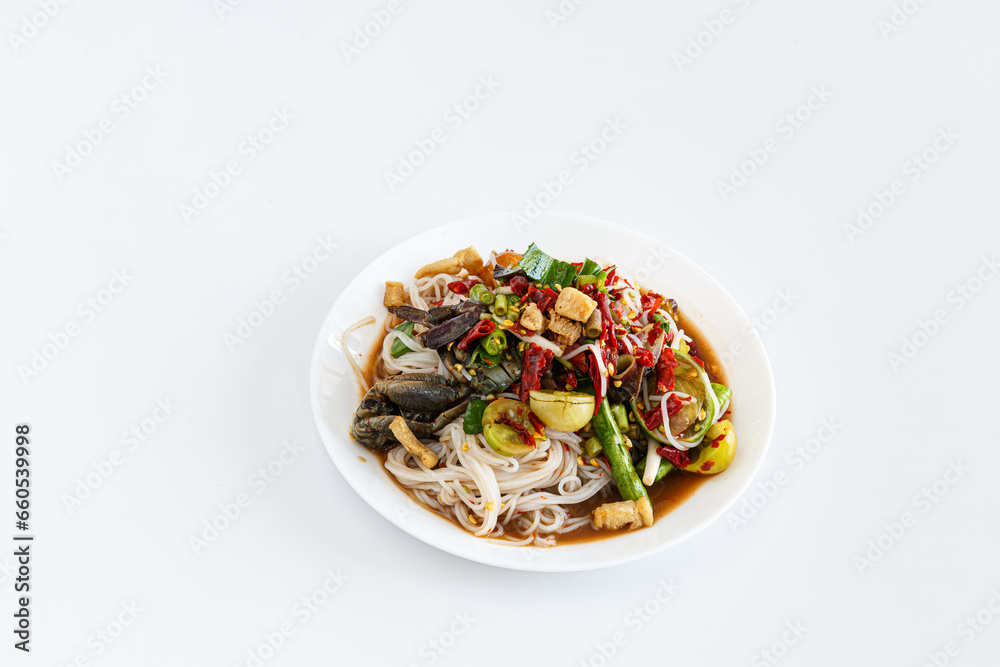 Papaya salad with rice noodles and fermented fish Papaya salad with rice noodles and fermented fish