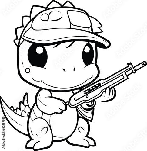 Illustration of a Cute Little Crocodile with a Gun