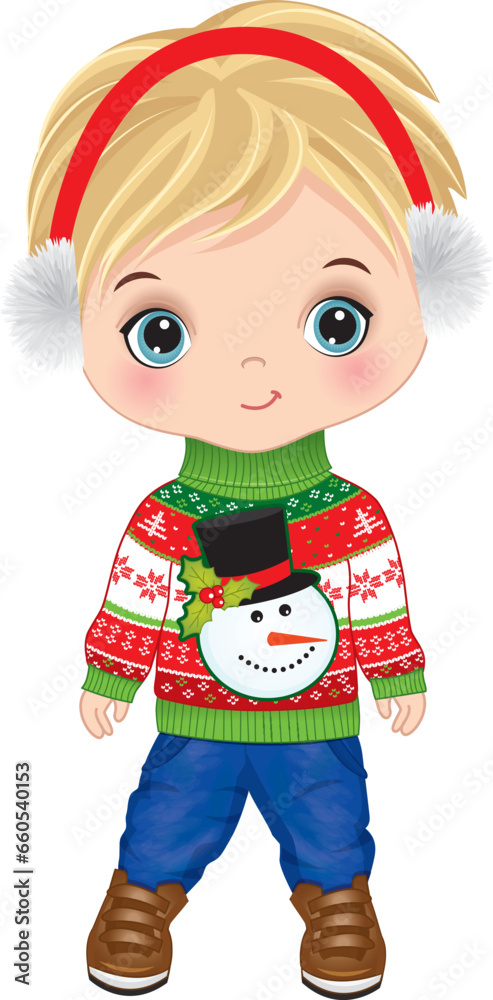 Vector Cute Little Boy in Christmas Sweater Vector Cute Little Boy in Christmas Sweater