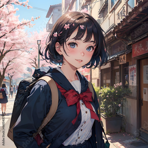 portrait of a japanese school girl in anime