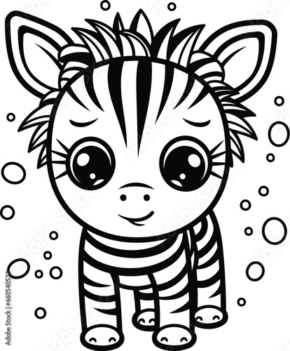 Cute baby zebra. Coloring book for children. Vector illustration